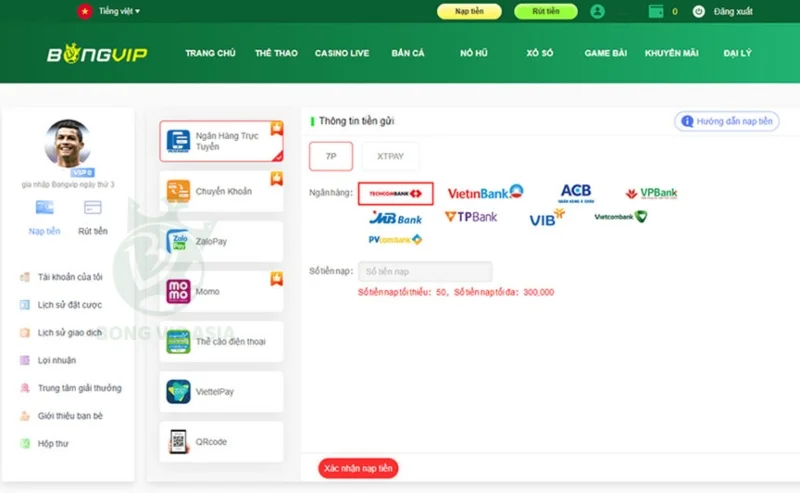 cách nạp tiền bongvip